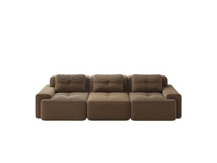 Canapé modulable 3 places effet nuage, assise profonde en velours côtelé, 69 × 293 × 104 cm, marron