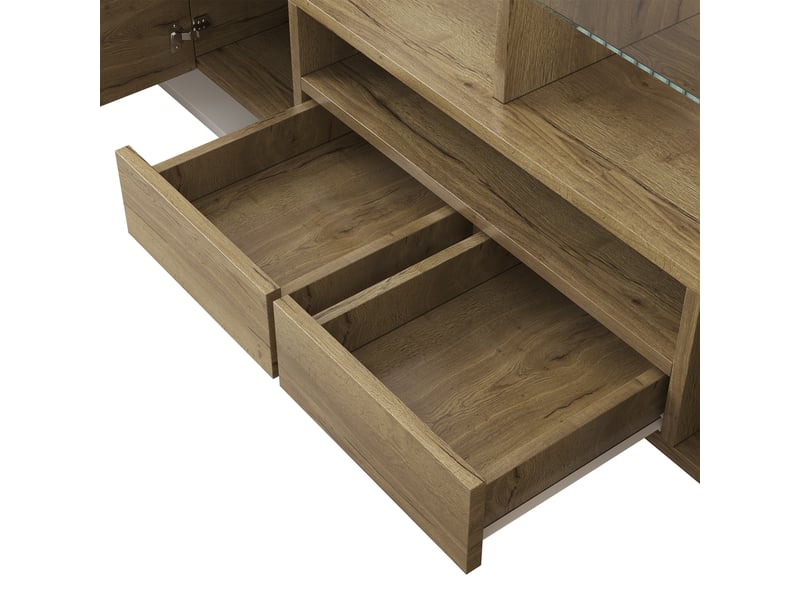  Meuble tv 145x30x51 cm avec 6 portes et 2 tiroirs, bois et blanc  - Conforama R