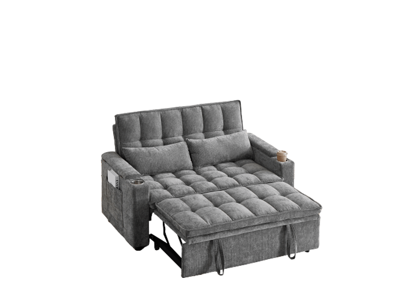 Canapé-lit 3-en-1 142 cm – coussins d’assise et de dossier moelleux, 2 coussins lombaires, tablette et porte-gobelets - Conforama A