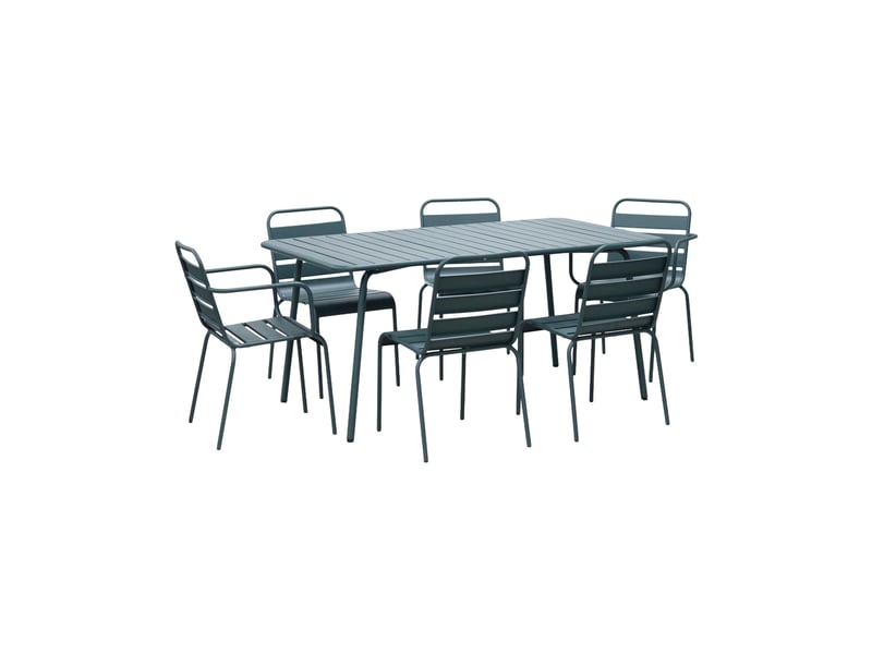 Ensemble table + 4 chaises + 2 fauteuils en métal vert sapin - baca  - Conforama A