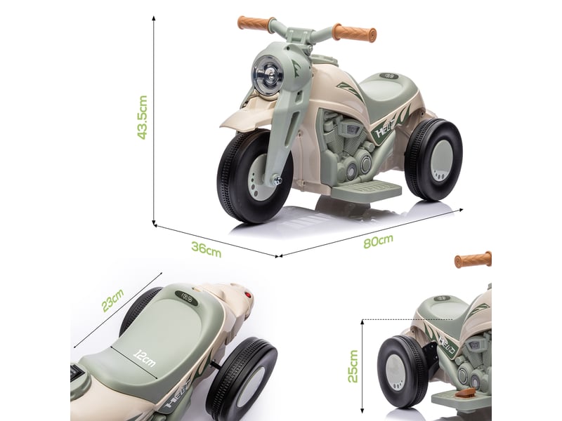  Moto électrique enfants 2-5 ans, 3 roues, 6 v, 3 kmh, avec fonction de bulles, effets lumineux et sonores, blanc crème  - Conforama E
