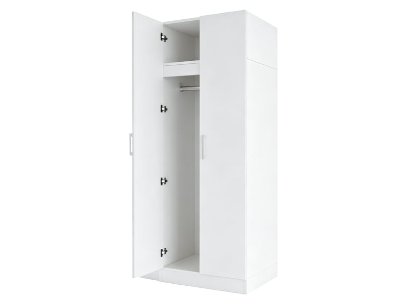  Armoire 90x55x170 cm blanche à 2 portes avec étagères et penderie  - Conforama E