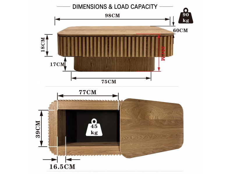  Table basse 98x60x35 cm en mdf plaqué bois avec rangement caché bois naturel chicfurn  - Conforama D