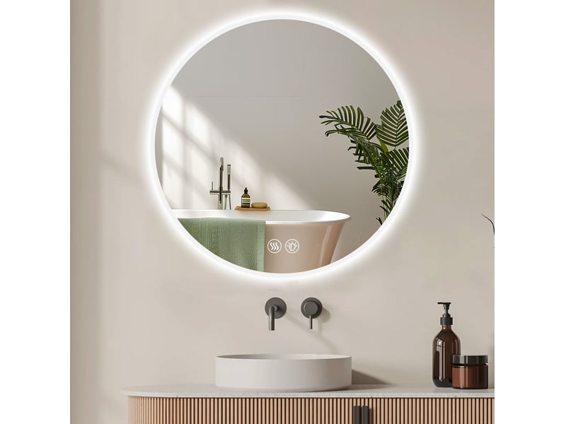  Miroir de salle de bains led rond 70 cm argenté avec fonction anti-buée  - Conforama D