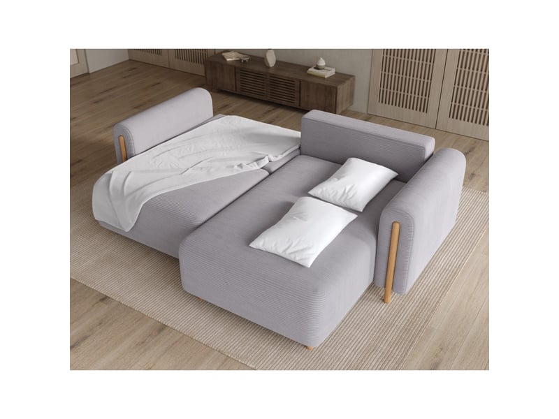  Canapé d'angle convertible arvessa gris clair velours côtelé – angle droit  - Conforama D