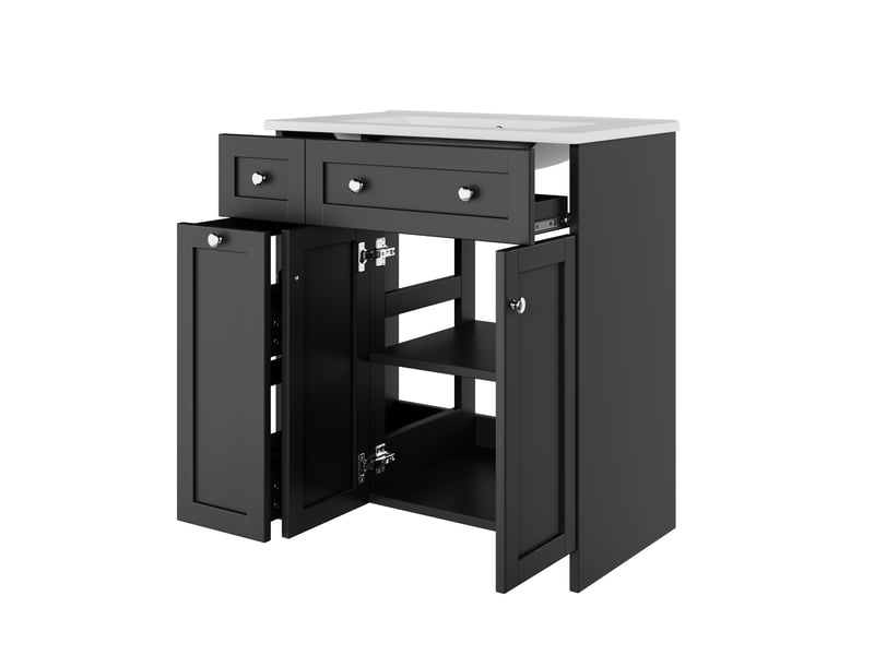  Meuble vasque noir avec lavabo intégré, tiroirs et charnières amorties 76 cm  - Conforama E