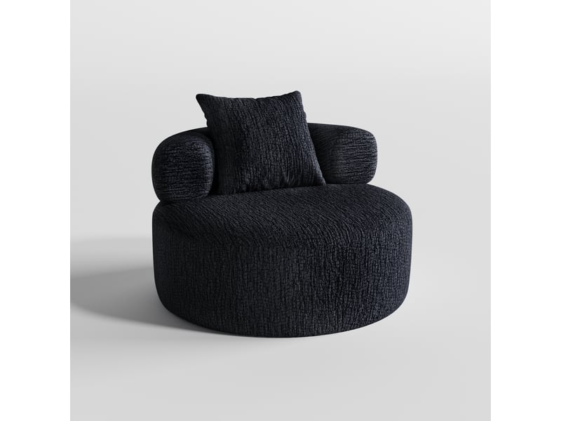  Pouf rond effet chenille noir 100 cm effet chenille avec coussin pour salon et chambre IKSETERA TRADING LTD - Conforama A