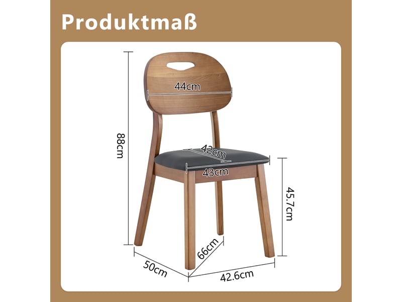  Lot de 2 chaises de salle à manger,50x44x88 cm,pu et bois d'hévéa,noir  - Conforama C