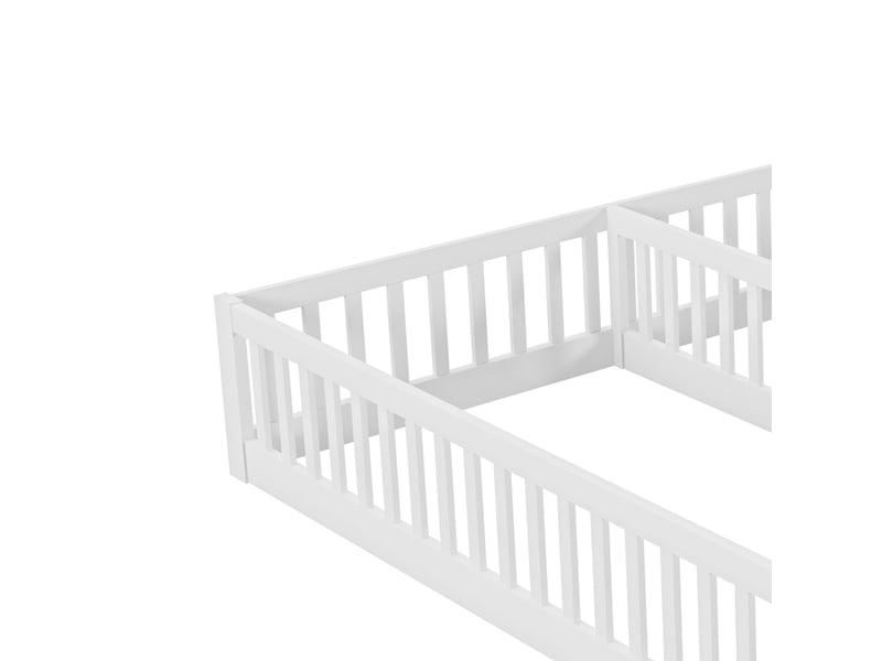  Lit enfant 90x200 pour deux enfants, avec barrière de sécurité, en pin blanc  - Conforama R