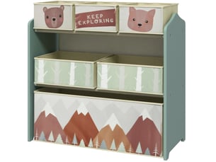 Armoire enfant de rangement 63x30x66 cm – vert – 6 bacs en tissu pour jouets et livres, motif ludique