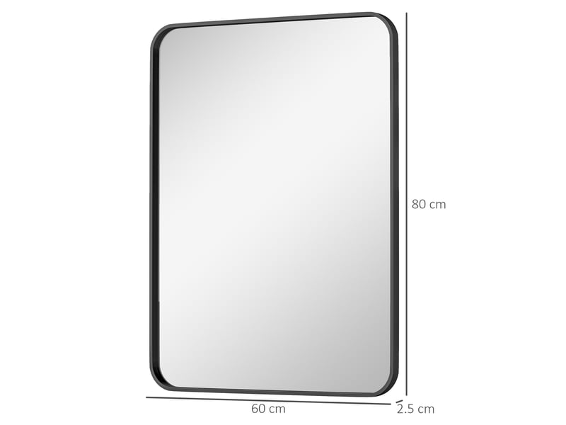  Miroir de salle de bain avec cadre en métal et crochet, 60 x 2,5 x 80 cm, noir  - Conforama E
