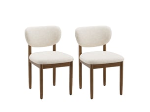 Lot de 2 chaises de salle à manger en chenille, pieds en bois, dossier ergonomique, assise rembourrée confortable, style moderne pour salle à manger et cuisine,beige