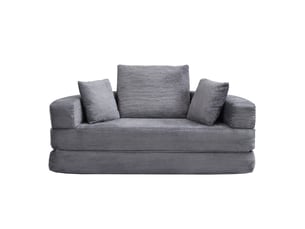 Canapé convertible 2 places en velours côtelé gris avec 3 coussins, couchage ovale pour petits espaces