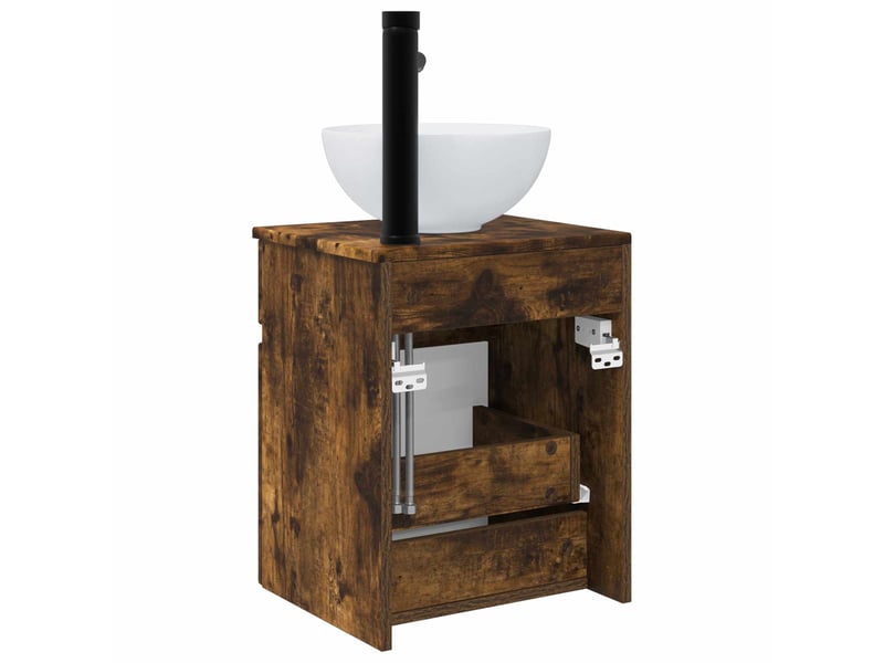 Meuble de lavabo mural, rangement salle de bain chêne fumé 39x35x63 cm - Conforama D