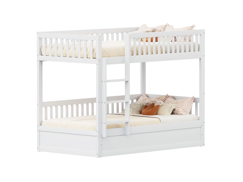 Lit superposé enfant 90x200 cm en bois, coloris blanc, avec rangement hydraulique  - Conforama A