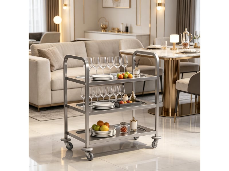  Chariot de service à 3 niveaux en acier inoxydable avec 4 roulettes, desserte de cuisine polyvalente, capacité 150 kg, 90x50x88 cm  - Conforama C