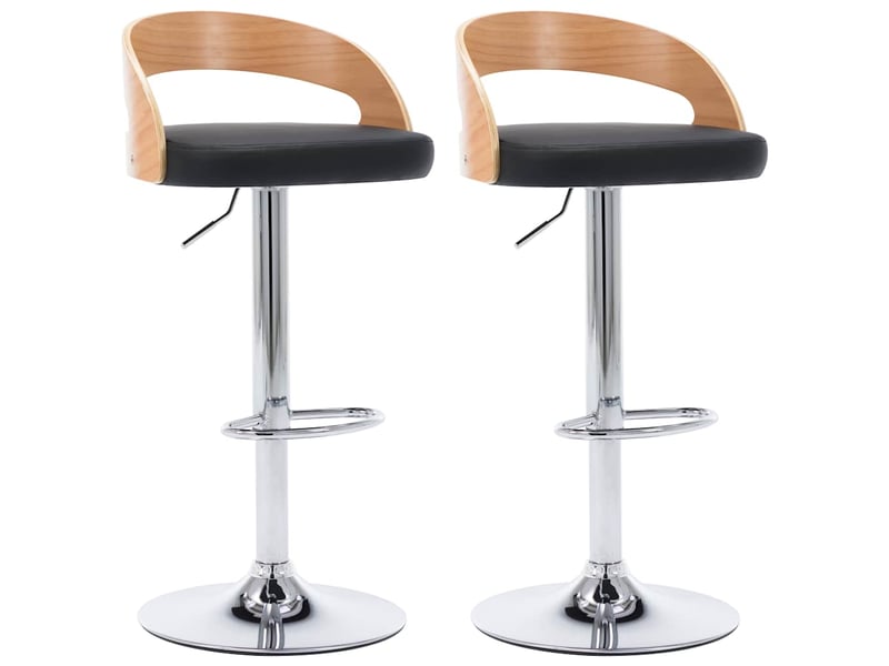  Lot de 2 tabouret de bar, chaise de bar noir similicuir et bois courbé  - Conforama A