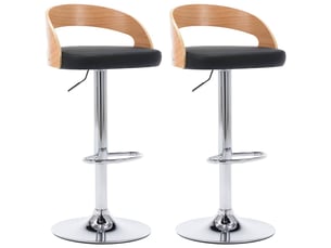 Lot de 2 tabouret de bar, chaise de bar noir similicuir et bois courbé