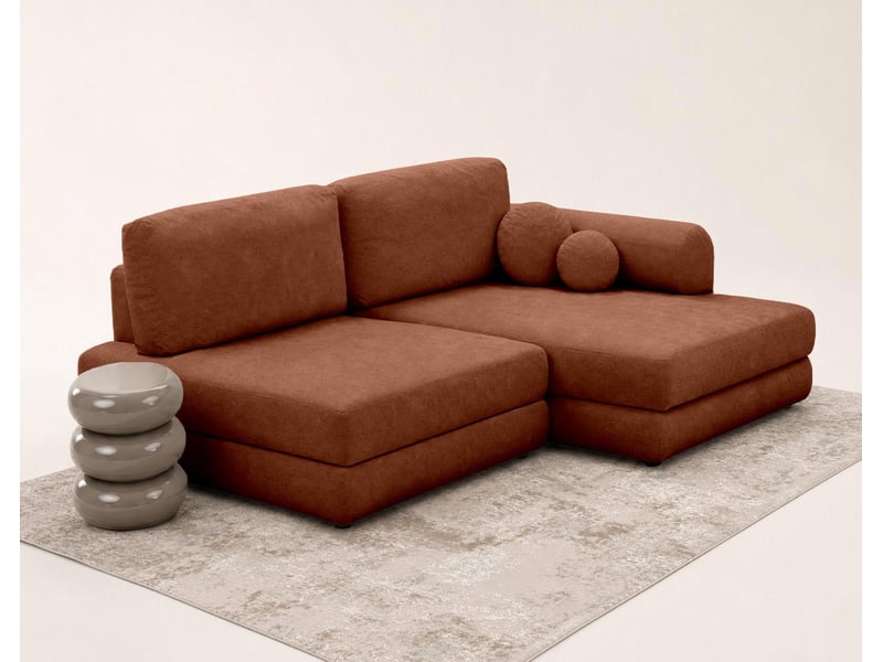  April - canapé d'angle droit 4 places convertible avec coffre en velours texturé - best mobilier - terracotta APRIL - Conforama D