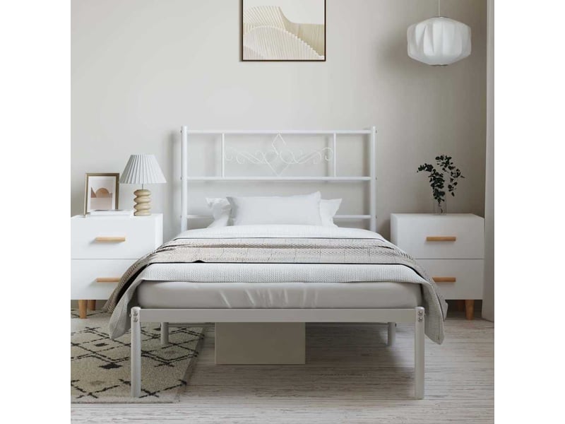  Lit simple- lit adulte -  cadre de lit métal sans matelas et tête de lit blanc 100x200 cm  - Conforama C