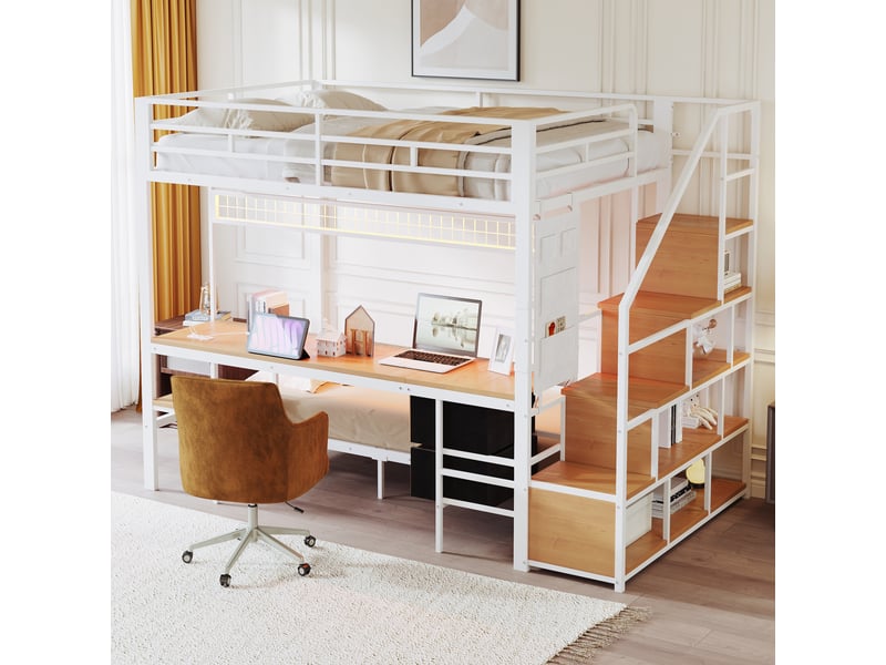 Lit superposé en métal et bois blanc 144.5x247 cm - Conforama B