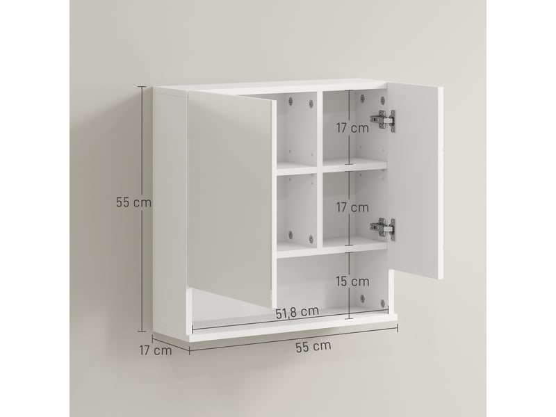  Armoire murale miroir de salle de bain placard de rangement 2 portes 55 x 17 x 55 cm blanc  - Conforama E