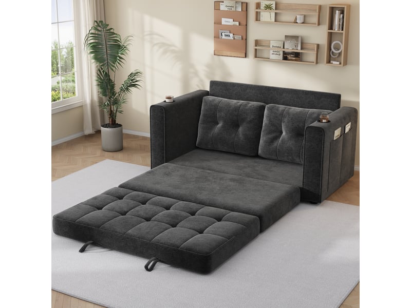 Canapé convertible - 141×79×93cm, canapé-lit double gris, triple extensible, dossier amovible, 141 x 79 x 93 cm - Conforama A