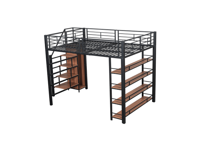  Lit mezzanine noir 140x200 cm - escalier sécurisé et rangements intégrés  - Conforama A