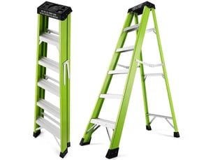 Escabeau en fibre de verre 5 marches double accès pliable vert