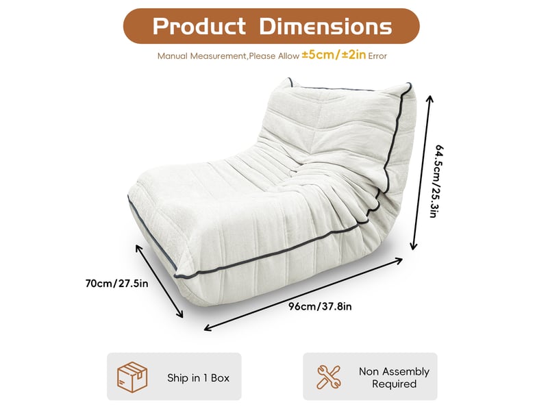  Fauteuil poire forme chenille 70x96x64,5 cm avec dossier blanc  - Conforama D