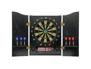 Cible de fléchettes électronique, 6 fléchettes à pointe souple et 24 pointes de rechange, 2 écrans led. 25 jeux et 202 variantes