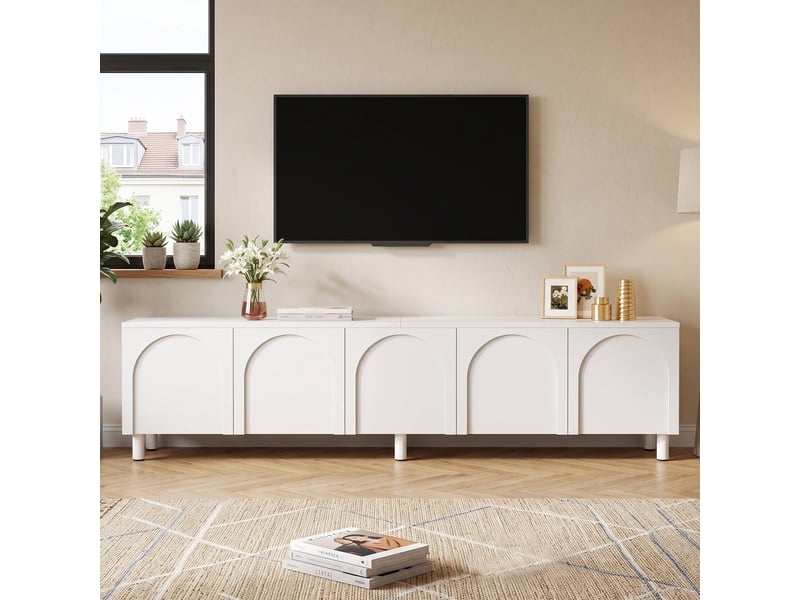  Meuble tv blanc motif arche à 5 portes avec pieds métal 180cm  - Conforama B