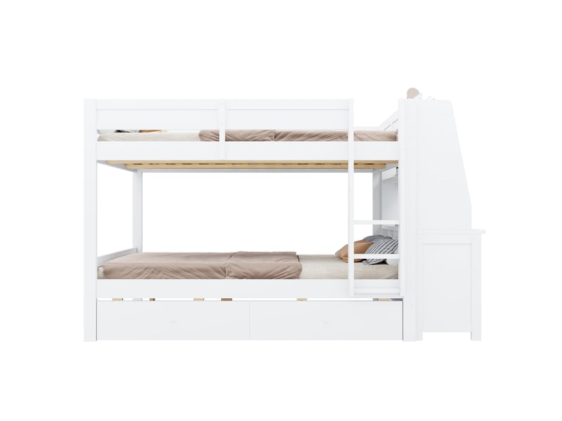  Lit superposé pour enfants de 140 x 200 cm, équipé d'un meuble de rangement, d'un bureau, d'une étagère et de tiroirs, blanc  - Conforama A