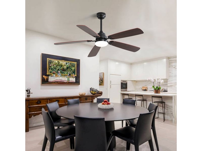  Ventilateur de plafond 132 cm avec led dimmable, télécommande 6 vitesses et fonction réversible, pour salon, mdf, noir  - Conforama W