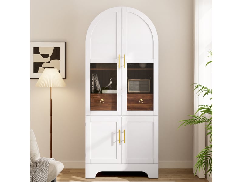  Buffet haut avec 4 portes et 1 tiroir et led 76x40x180 cm, blanc  - Conforama W