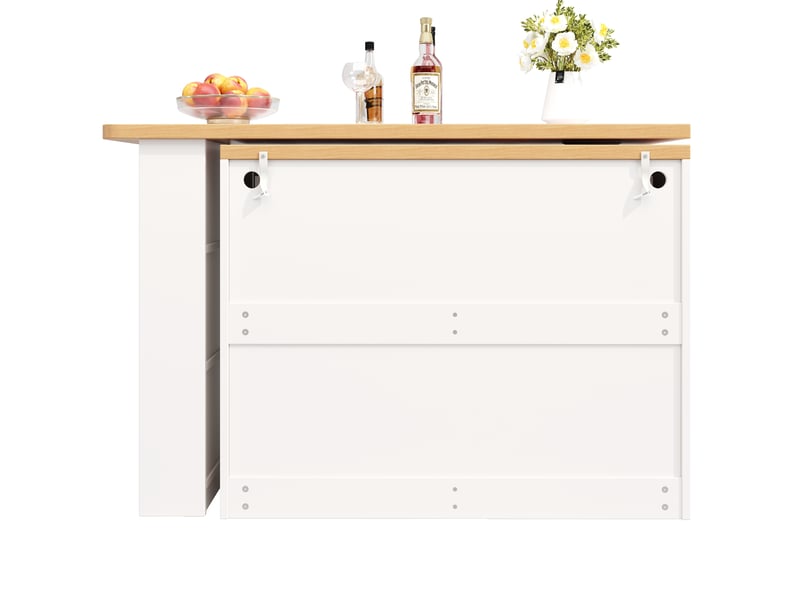  Table de bar extensible 135-203x39x92,8 cm, rotation 360° et éclairage led multicolore, rangement 4 tiroirs, mdf, blanc  - Conforama R