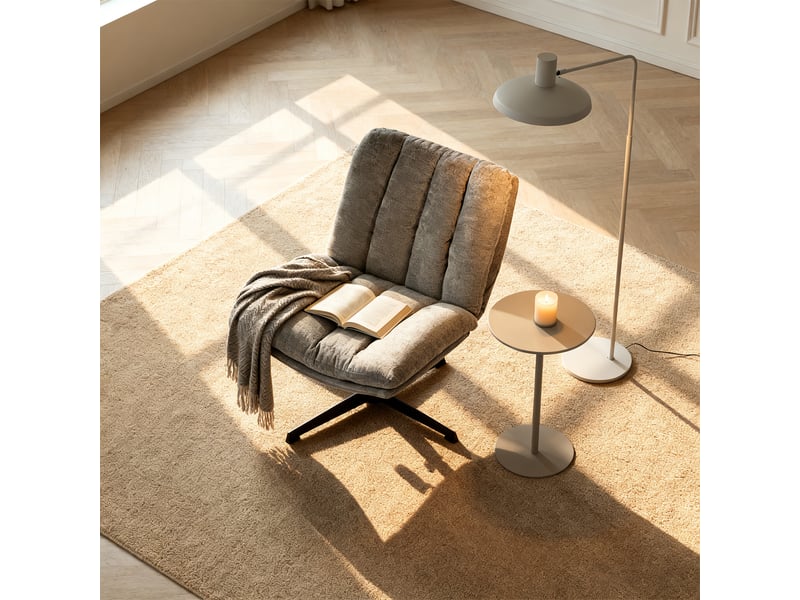 Fauteuil salon pivotant sur 360°, réglable en hauteur, sans accoudoirs, en tissu chenille, gris - Conforama R