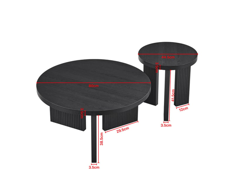Tables basses rondes fixes avec piètement rainuré, lot de 2 en mdf noir, style moderne pour le salon et le bureau - Conforama C
