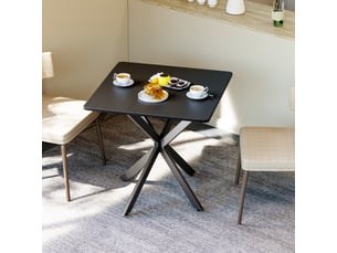 Table d'appoint carrée moderne, cadre en x, noir mat, métal robuste, idéale pour salon et bureau, 80x80x75 cm