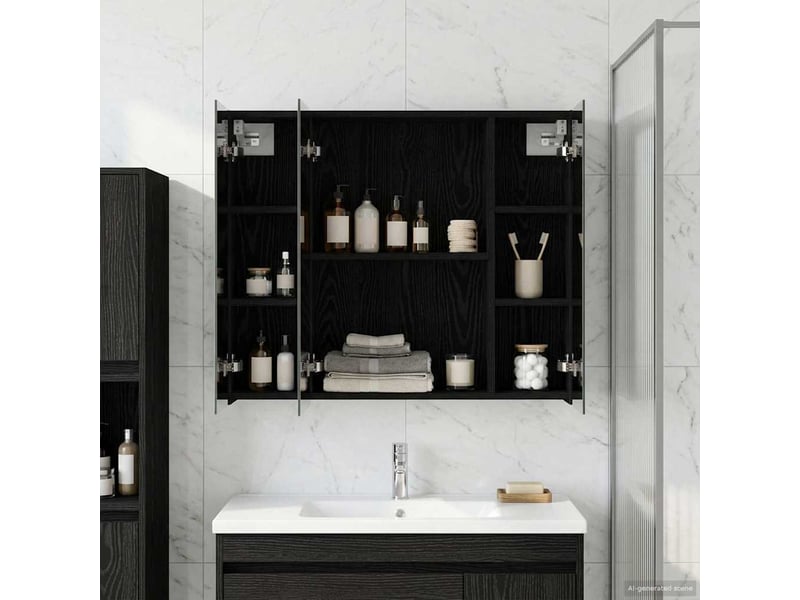  Armoire miroir salle de bain, meuble de rangement chêne noir 80x14.5x70 cm shl4262  - Conforama D