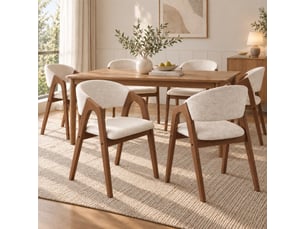 Lot de 6 chaises de salle à manger 55.5x60x83 cm structure en hévéa massif revêtement effet lin décor noyer et beige avoine