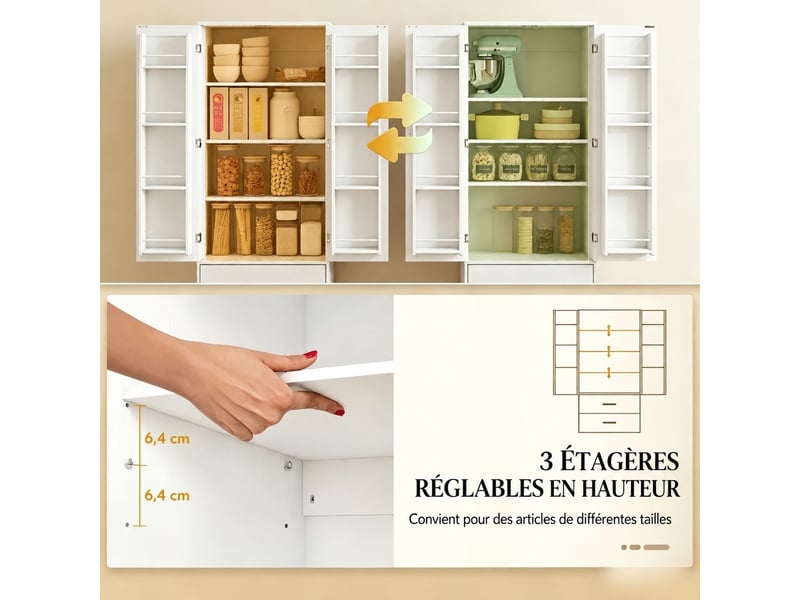 Meuble de cuisine muvano, armoire de cuisine blanche, 2 portes et 2 tiroirs, 60 × 40 × 159 cm - Conforama D