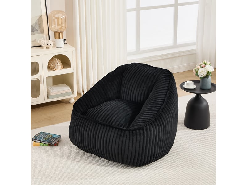  Fauteuil 1 place - 98x92x73cm - fauteuil pouf en mousse à mémoire de forme et peluche rayée - noir  - Conforama C