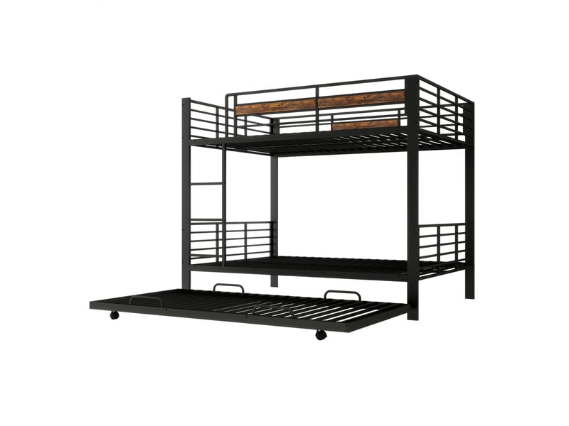  Lit superposé 140x200 cm avec lit gigogne, structure en métal robuste, garde-corps sécurisé et échelle, lit enfant et adolescent - noir  - Conforama A