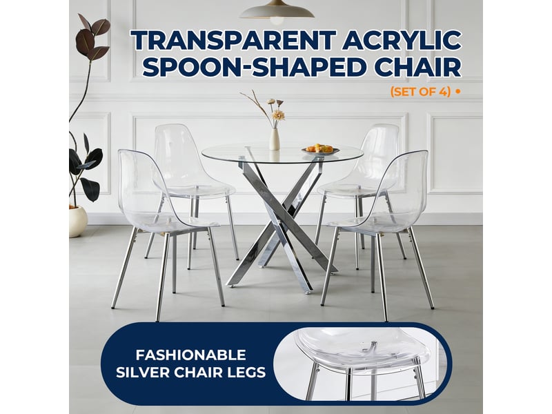 Lot de 4 chaises de salle à manger,45x47x81 cm,avec pieds métal argentés,transparentes - Conforama E