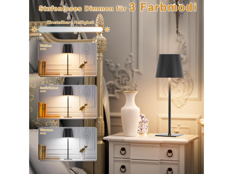  Lampe de table sans fil à intensité variable tactile batterie 3 températures de couleur  - Conforama C