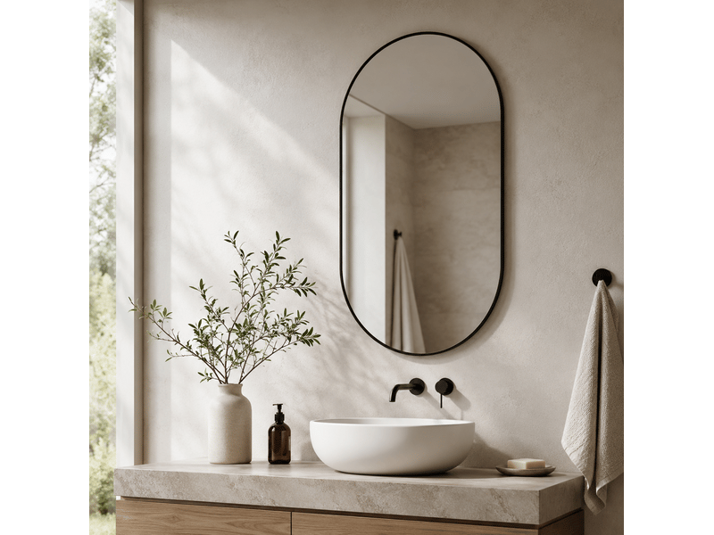  Miroir de salle de bains 50 x 80 cm noir et argent, cadre aluminium, pose murale horizontale ou verticale  - Conforama D