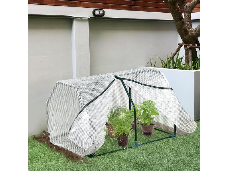  Serre de jardin miniature en acier blanc avec bâche plastique uv résistante, 99 x 71 x 60 cm pour balcon  - Conforama B