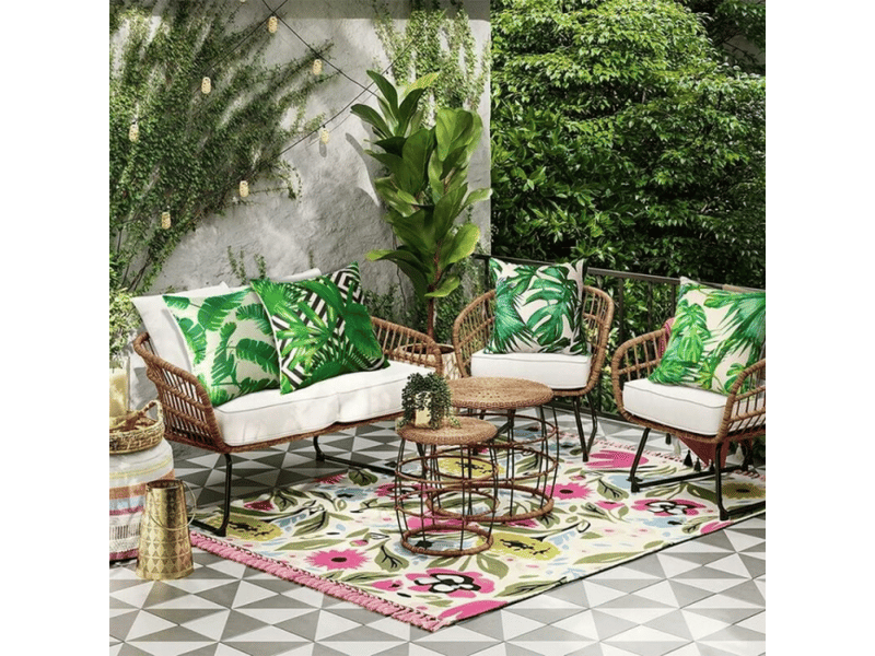  Lot de 4 housse de coussin - extérieur housse de coussin, lot de 4 imperméable plante tropicale verte motif canapé taie d'oreiller pour patio jardin salon chambre décoration, 45x4, 45 x 45 cm  - Conforama E