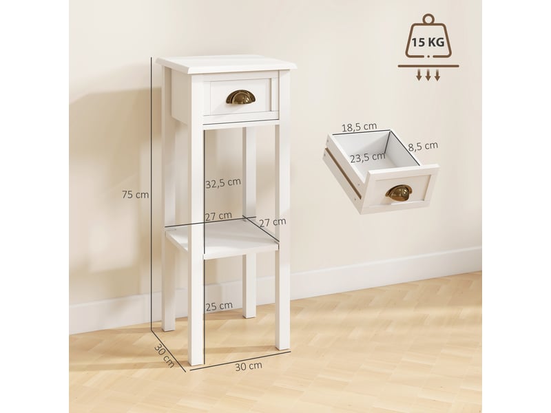  Lot de 2 tables d'appoint table de chevet style sophistiqué avec tiroir, étagère inférieure, blanc, 30 x 30 x 75 cm  - Conforama C